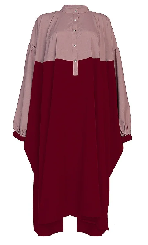 Savings Soar This Weekend Women's Basic Red And Rose Dust Contrasted Kaftan Style Tunic