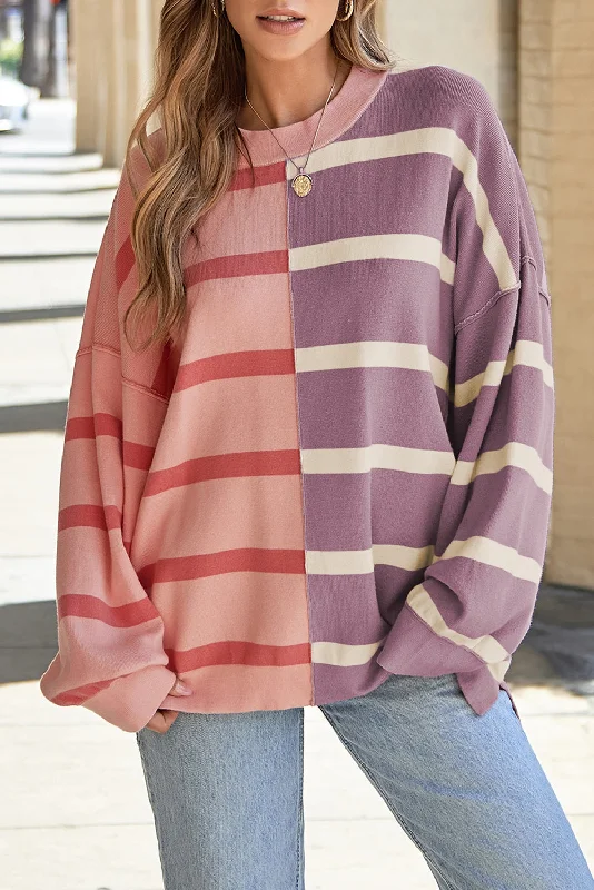 Amazing Deals Striped Round Neck Long Sleeve Knit Top
