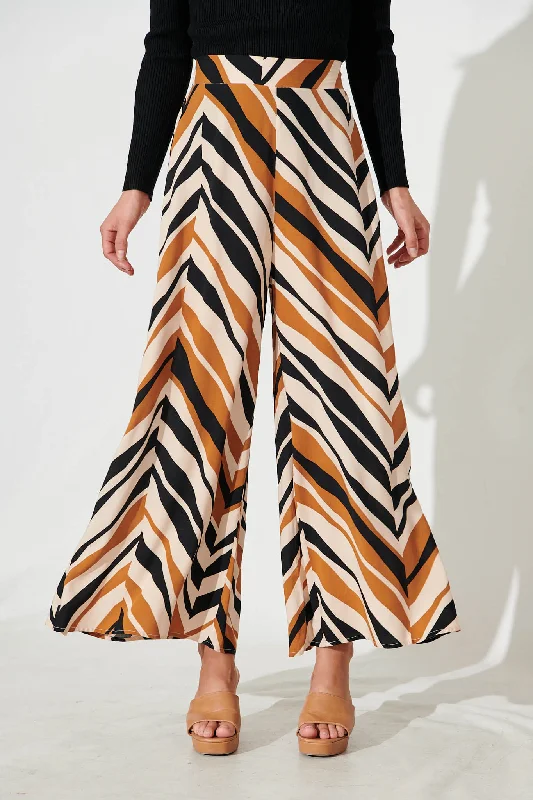 Shop Now Theron Pant In Beige With Brown Zig Zag Print