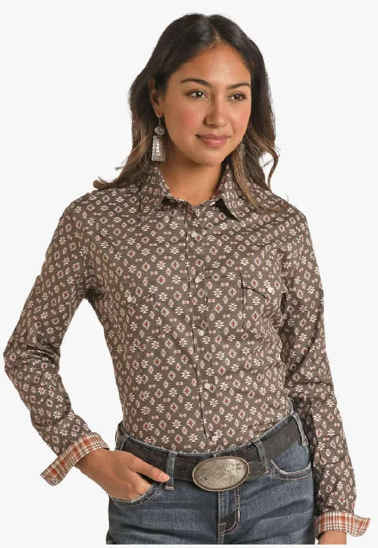 Savings Alert Rough Stock Womens Snap Long Sleeve Shirt