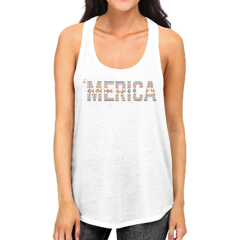 Blowout Sale 'Merica Womens White Graphic Tank Top Cute Tribal Pattern Design