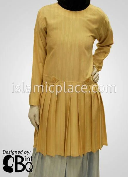 Stock Clearance Pleated Muted Gold Striped Kameez - BQ128