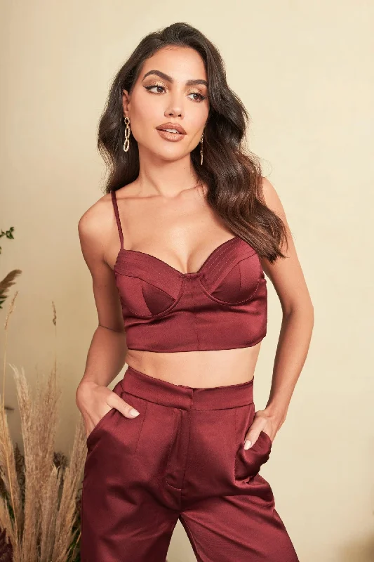 Exclusive Savings Lavish Alice Bonded Satin Stitch Detail Bralette in Burgundy
