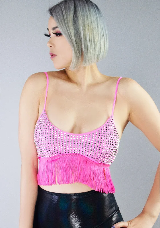 The Best Prices Dollhouse Disco Rhinestone Fringe Crop Top