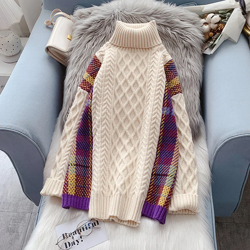 Stock Clearance High neck sweater loose retro lazy style  5018
