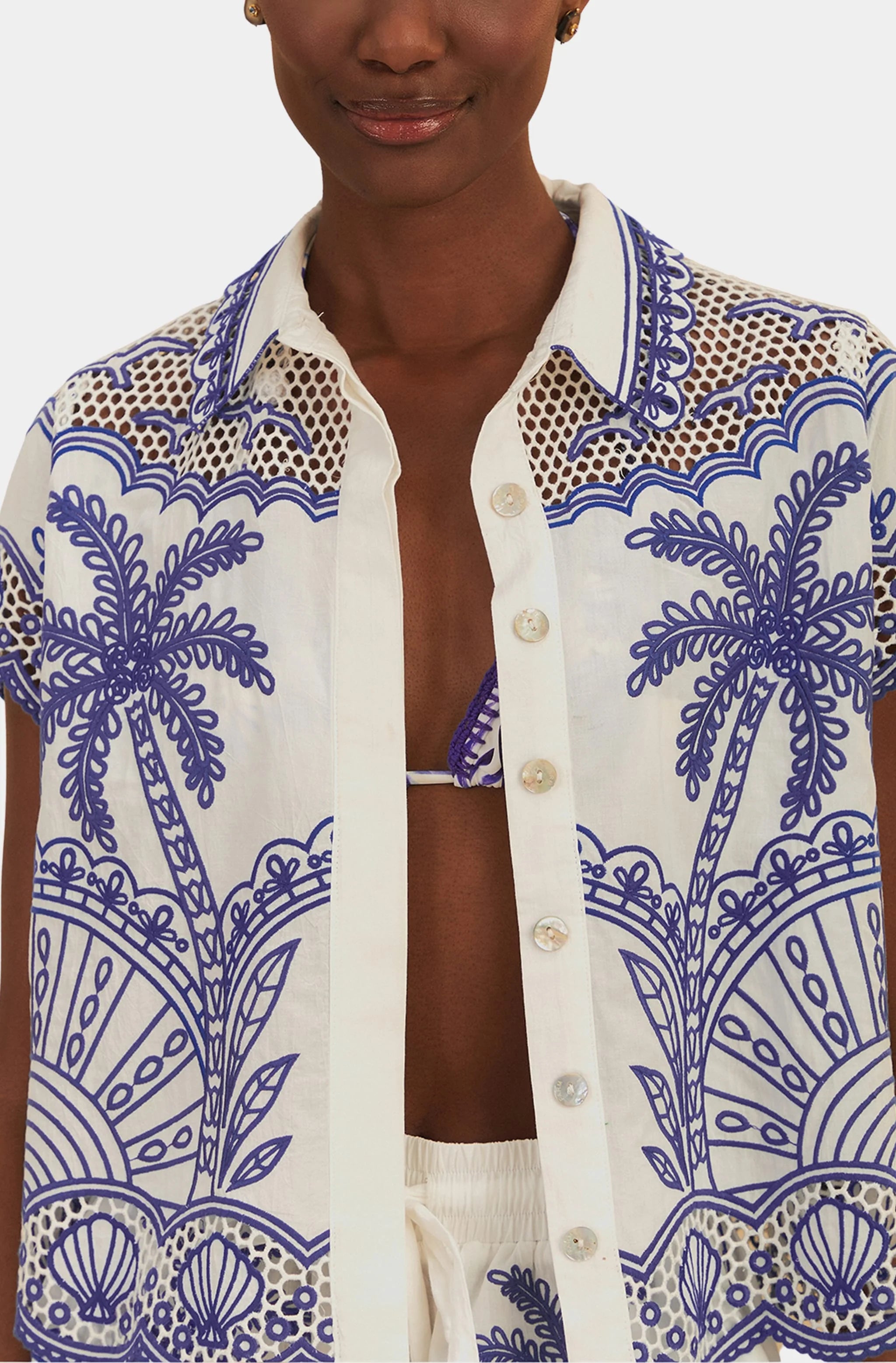 Instant Discount Blue Palm Trees Richelieu Shirt