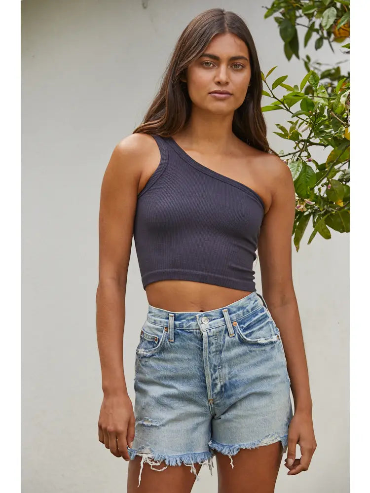 Weekend Steals Await The One Shoulder Ribbed Tanks