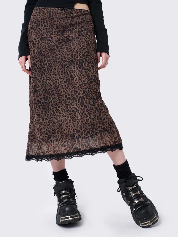 Super Bargain Nala Leopard Mesh Midi Skirt