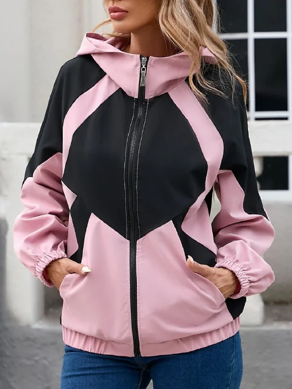 Shop and Save Contrast Zip Up Long Sleeve Hooded Jacket
