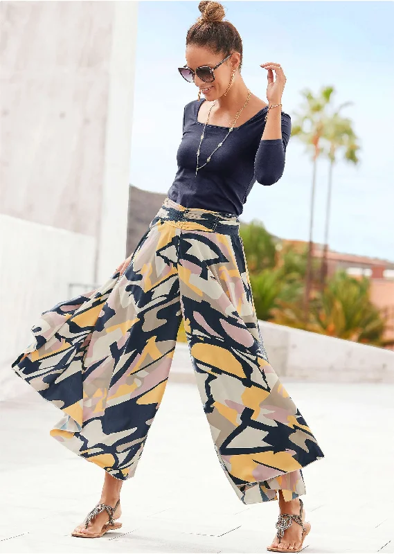 Weekend Offers That Shine Printed Flowy Pants - Navy Multi