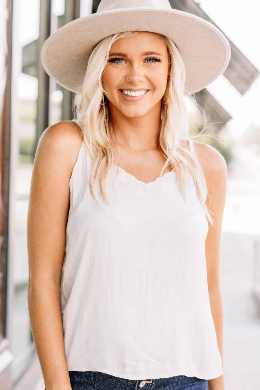 Price Rollback Feeling In Control Stone White Polka Dot Tank