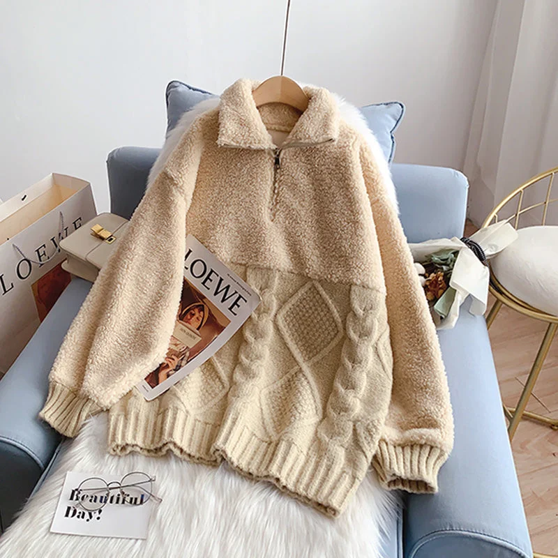 Midnight Sale Lamb wool stitched sweater sweater sweater jacket  4974