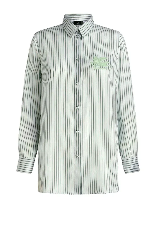 Bargain Blast Etro Pinstripe Silk Shirt - Green