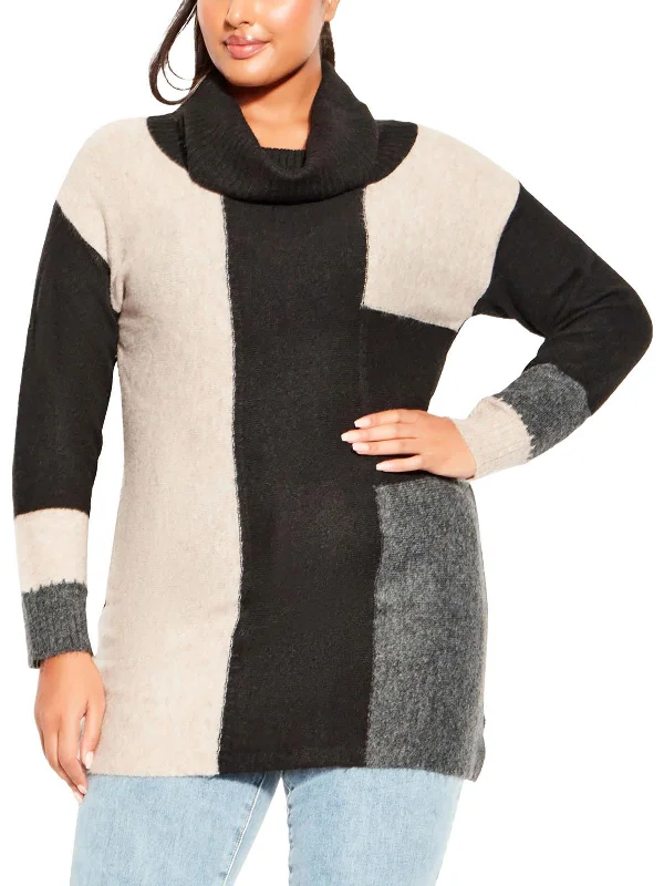 Unbeatable Prices Plus Womens Cowl Neck Colorblock Pullover Sweater
