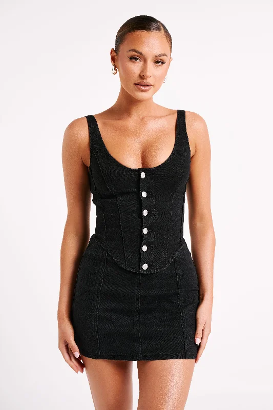 Super Savings Leilani Corset Denim Top - Washed Black