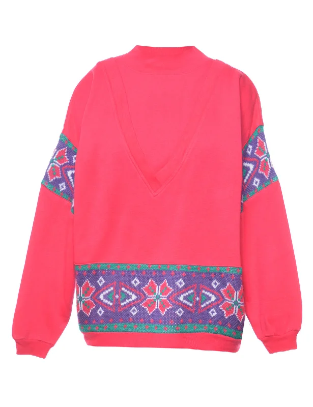 Weekend Offers That Delight Hot Pink Printed Sweatshirt - L