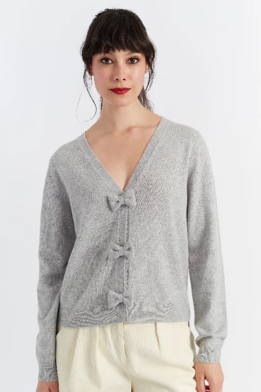 Don't Delay Grey Wool-Cashmere Hello Kitty Bow Cardigan