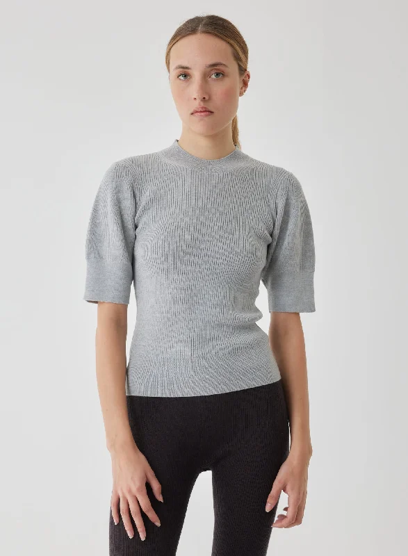 Final Clearance Compact Merino Mini Rib Short Sleeve Crewneck