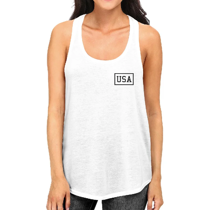 Deal Frenzy Mini USA Womens White Sleeveless Top 4th Of July Decorative Tanks