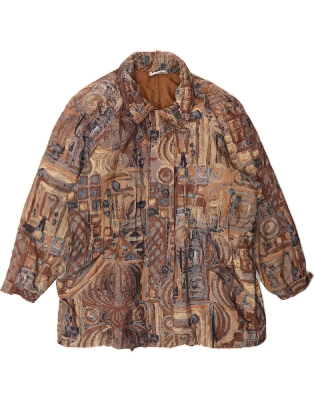 Today's Deal VINTAGE Womens Abstract Pattern Windbreaker Jacket UK 20 2XL Brown