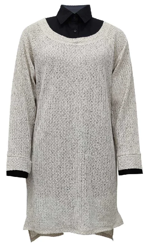 Take Advantage Women's Black Shirt Collar Detailing Cream Tunic
