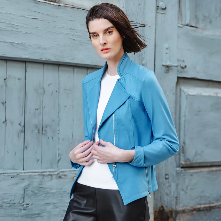 Weekend Offers That Delight Clara Sunwoo #JK161 sky blue liquid leather jacket
