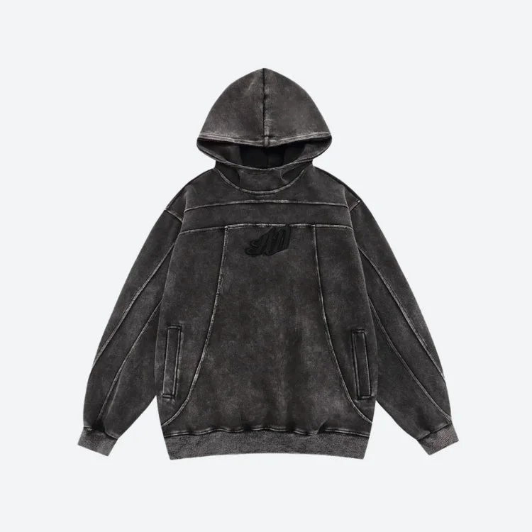 Shop and Save Grunge Dark Washed Embroidered Hoodie
