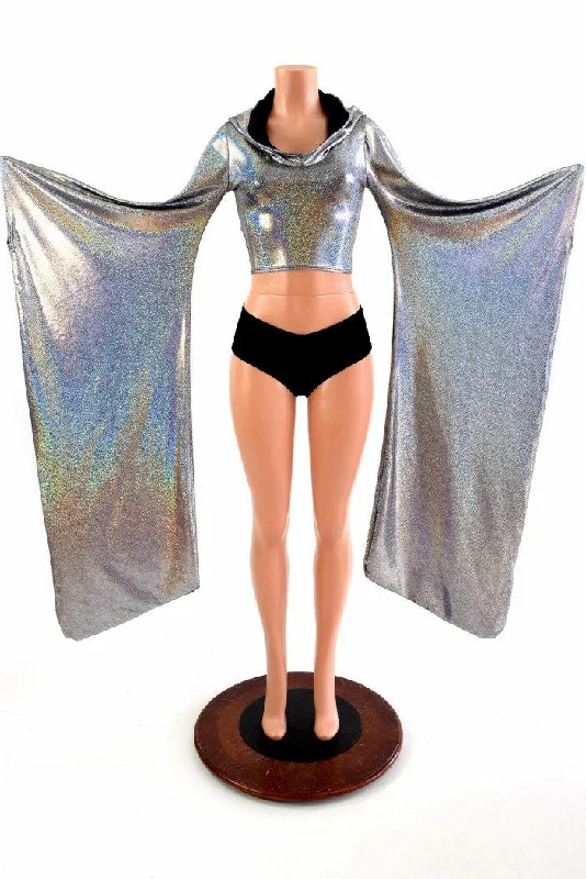 Super Bargain Silver Kimono Hoodie Crop Top