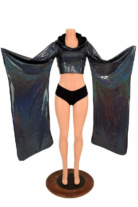 Unwind with Weekend Discounts Black Kimono Hoodie Crop Top