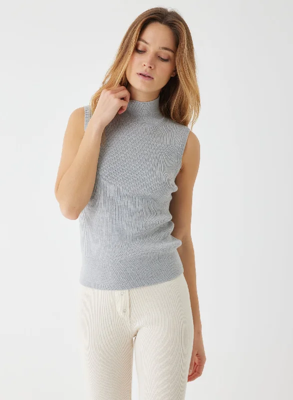 Early Access Compact Merino Mini Rib Sleeveless Turtleneck in Gris Chine