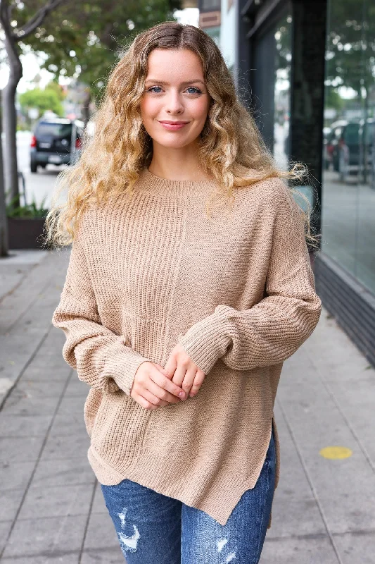 Reduced Prices Autumn Vibes Taupe Asymmetrical Knit Sweater