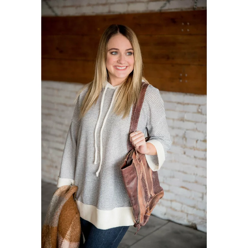 Massive Deals Ivory Trimmed Striped Hoodie