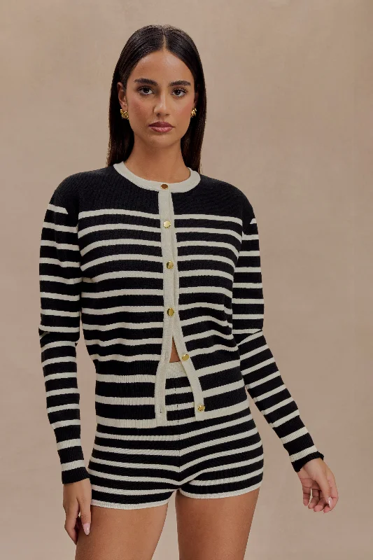 Great Deals Talia Stripe Knit Cardigan - Black/White