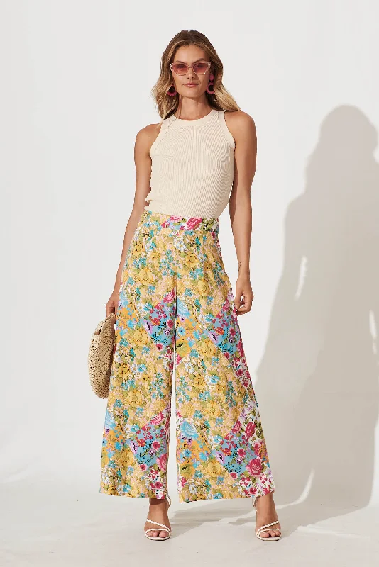 Special Discount Mahalo Wide Leg Pant In Multi Green Patchwork Print