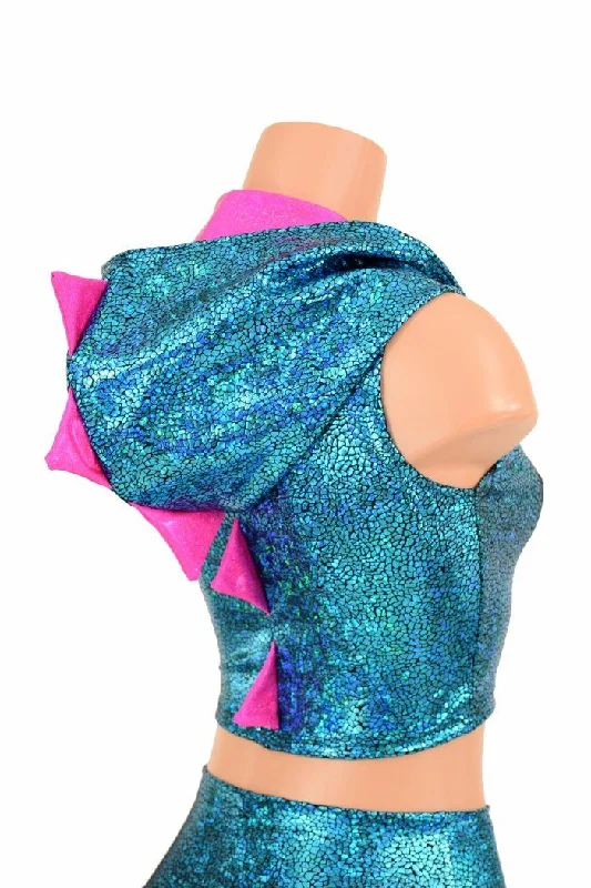 Super Deal Turquoise Dragon Zippered Crop Top