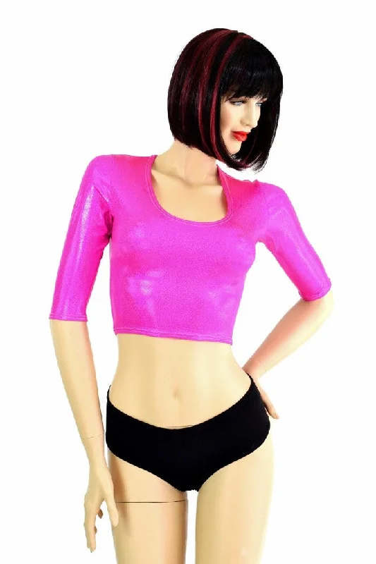 Instant Deal Pink Half Sleeve Crop Top