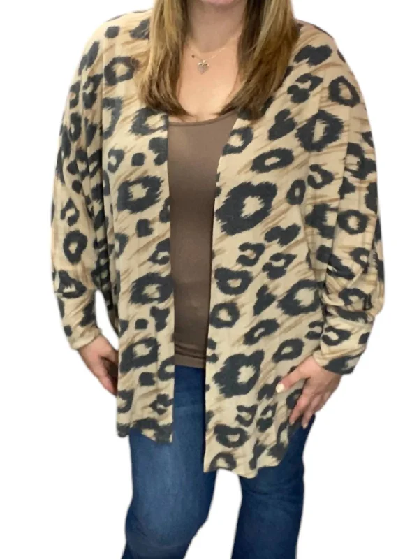 Deal Dash Fleecey Cocoon Cardigan In Grey/taupe