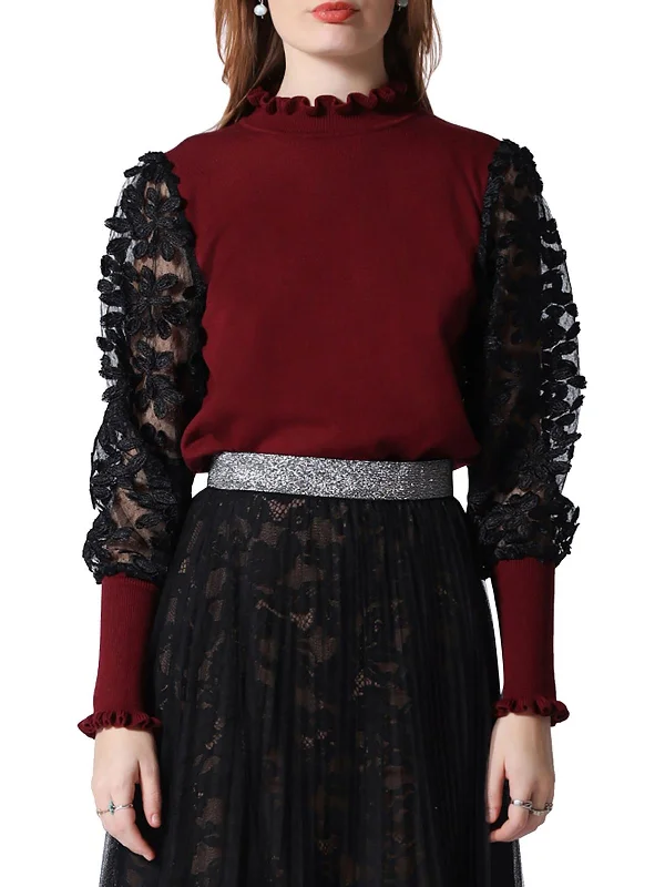New Deals Womens Knit Sheer Sleeve Pullover Sweater
