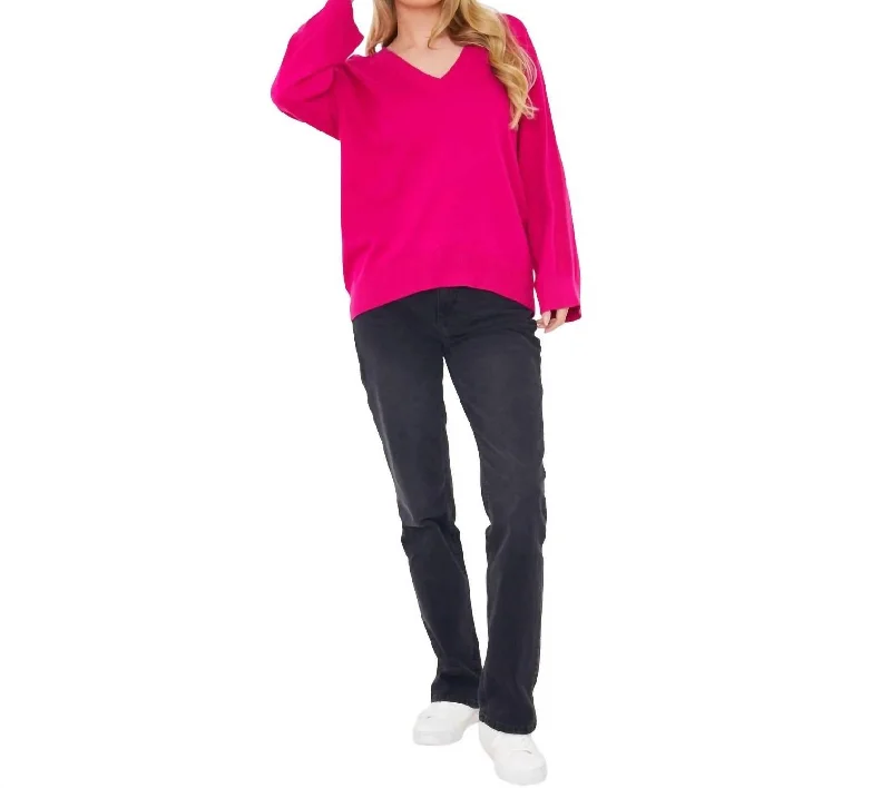 Stock Up and Save Saddle Shoulder Rib Knit Sweater In Fuschia