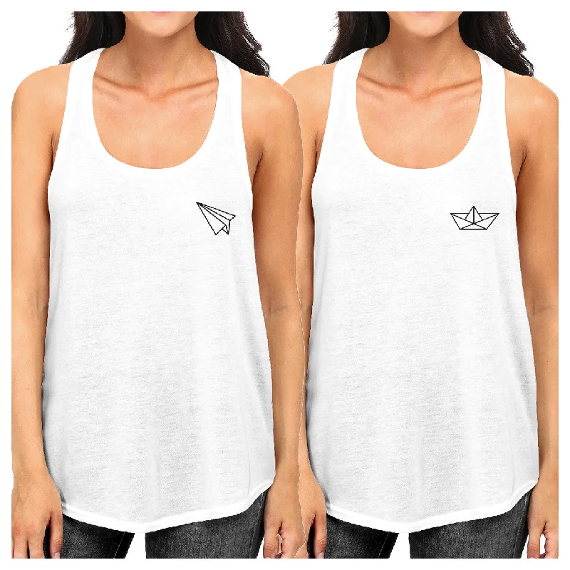 Unmissable Offer Origami Plane And Boat BFF Matching White Tank Tops