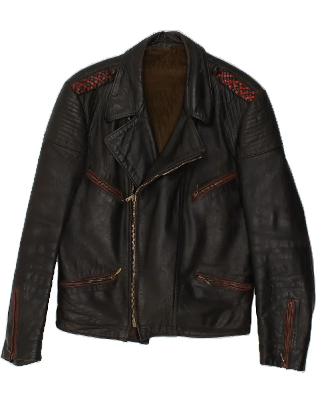 Doorbuster Deal VINTAGE Womens Leather Biker Jacket UK 14 Medium Brown Leather