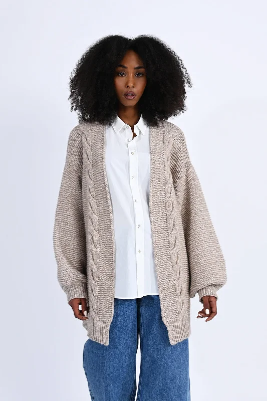 Savings Galore Open Front Cabled Jumper Cardigan by Molly Bracken