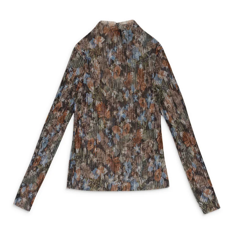 Weekend Offers That Sizzle CALLIPYGIAN FLORAL PLEATED MULTICOLOR TURTLENECK
