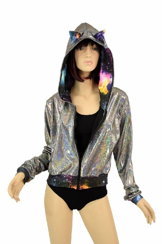 Huge Discounts Cat Ear "Kimberly" Jacket in Silver Holo