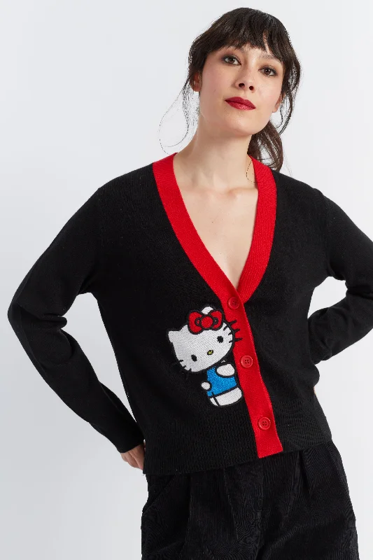 Best Seller Black Wool-Cashmere Hello Kitty Cardigan