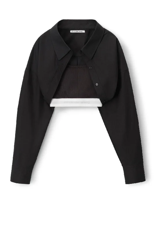 Last Chance alexanderwang.t Layered Crop Bolero Shirt - Black