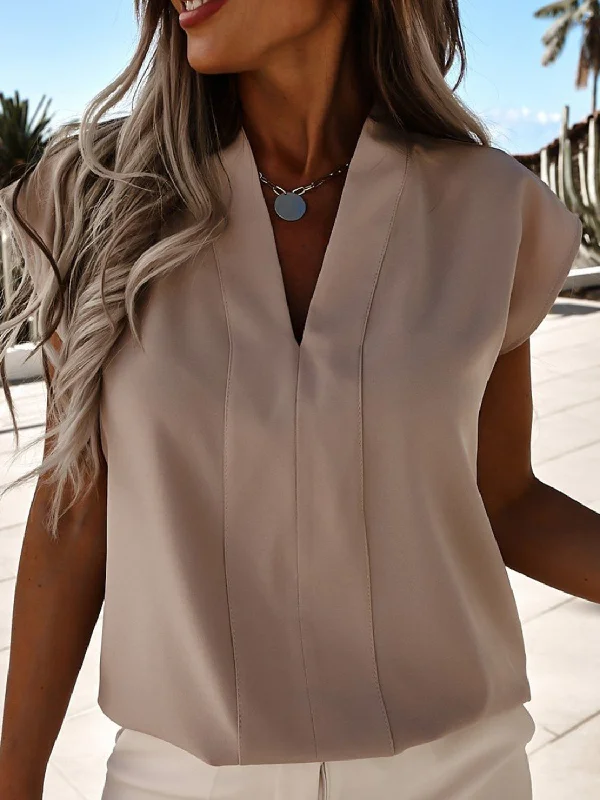 Price Slash V-Neck Cap Sleeve Blouse