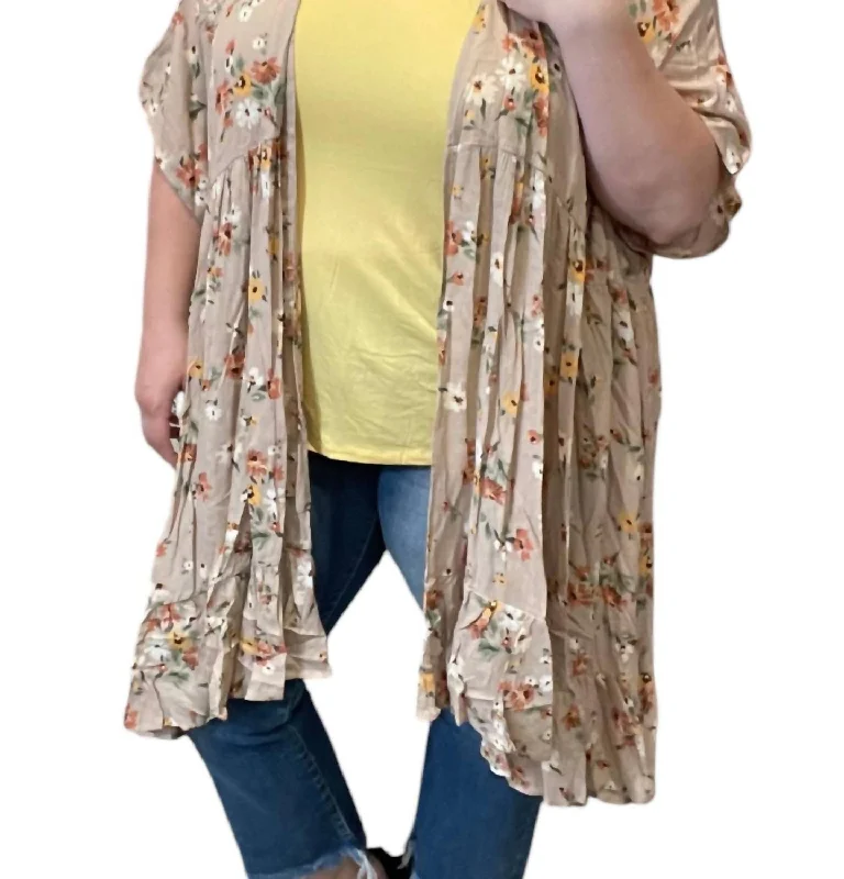 Midnight Madness Floral Cardigan In Hazelnut