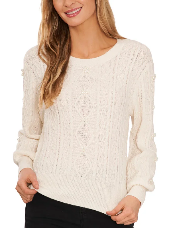 Shop and Save Womens Pears Crochet Pullover Sweater