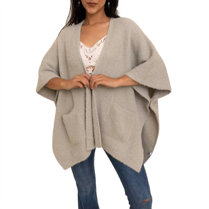 Fantastic Deals Chic Boucle Cozy Poncho Cardigan In Sage